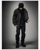 Loose Stand Collar Washed Canvas Coat