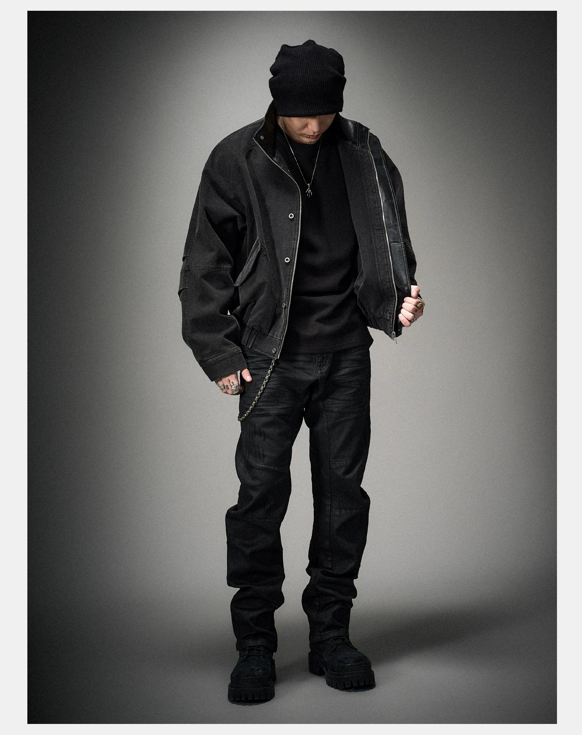 Loose Stand Collar Washed Canvas Coat