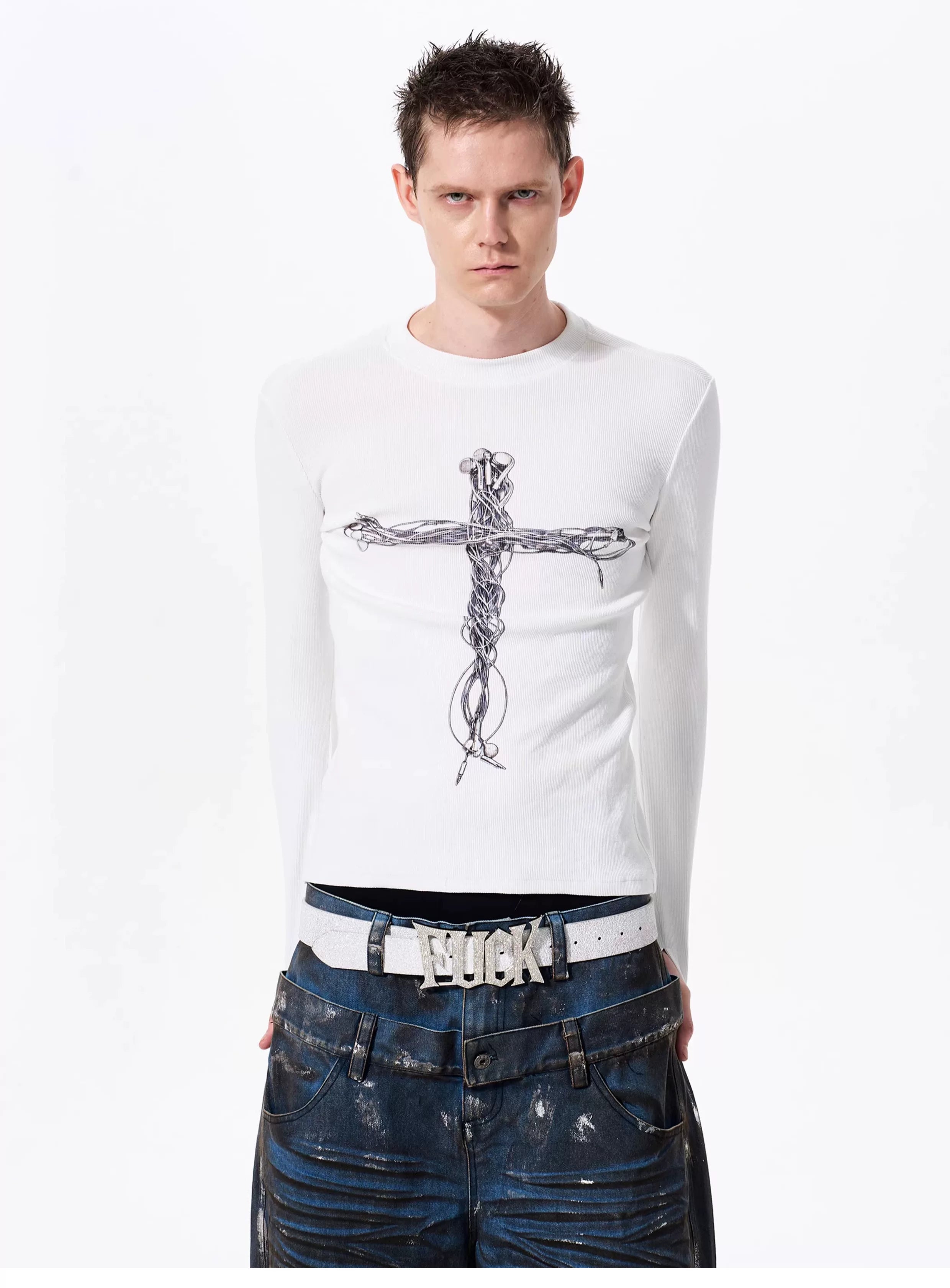 Men's Cross Print Long Sleeve T-Shirt