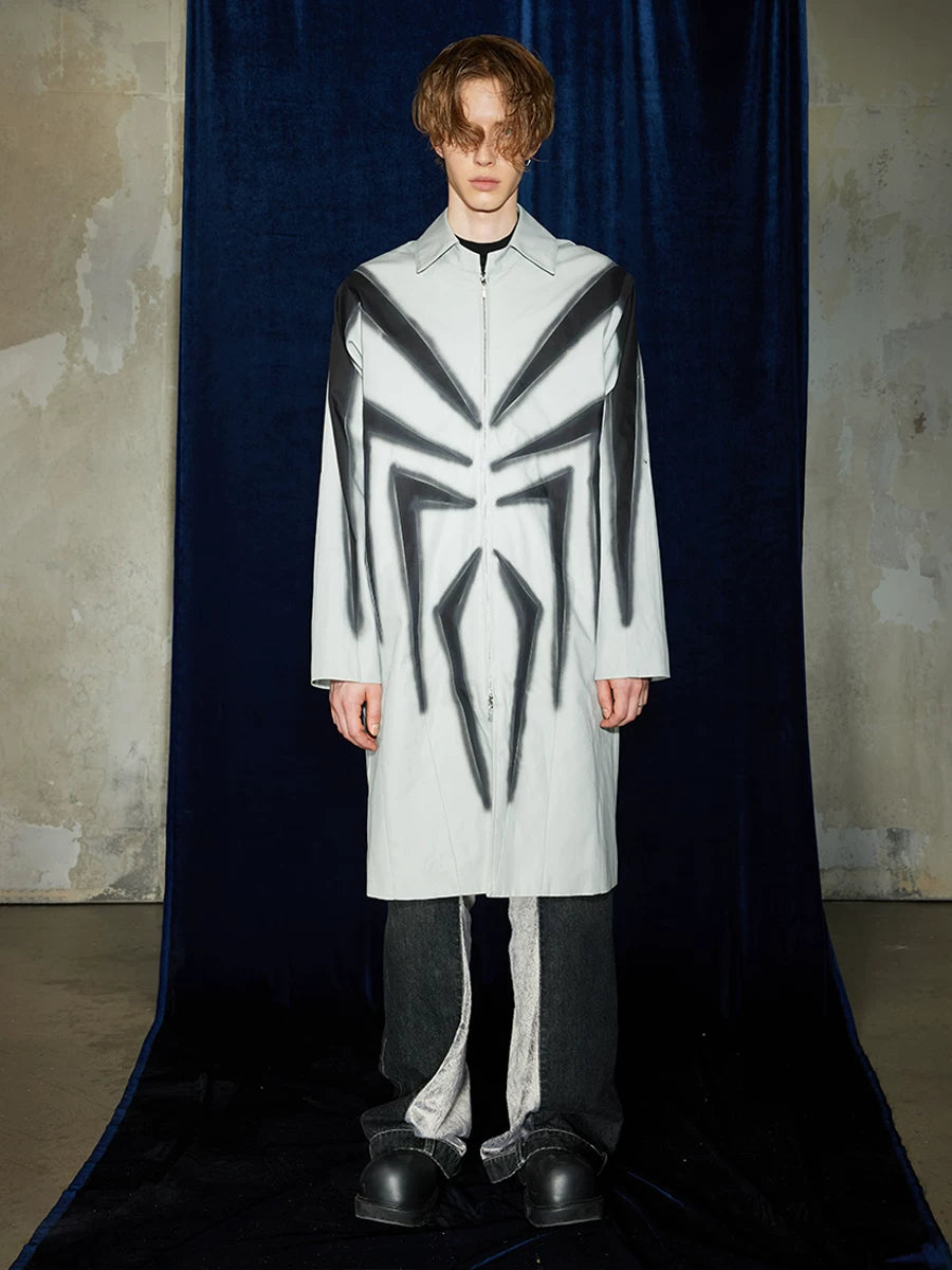 Spider Print Grey Mid-length Coat