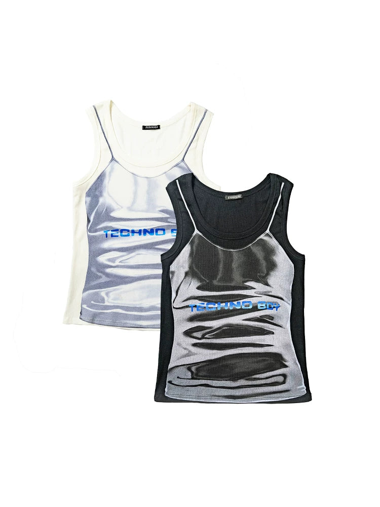 Technoboy Print Ribbed Unisex Tank Tops