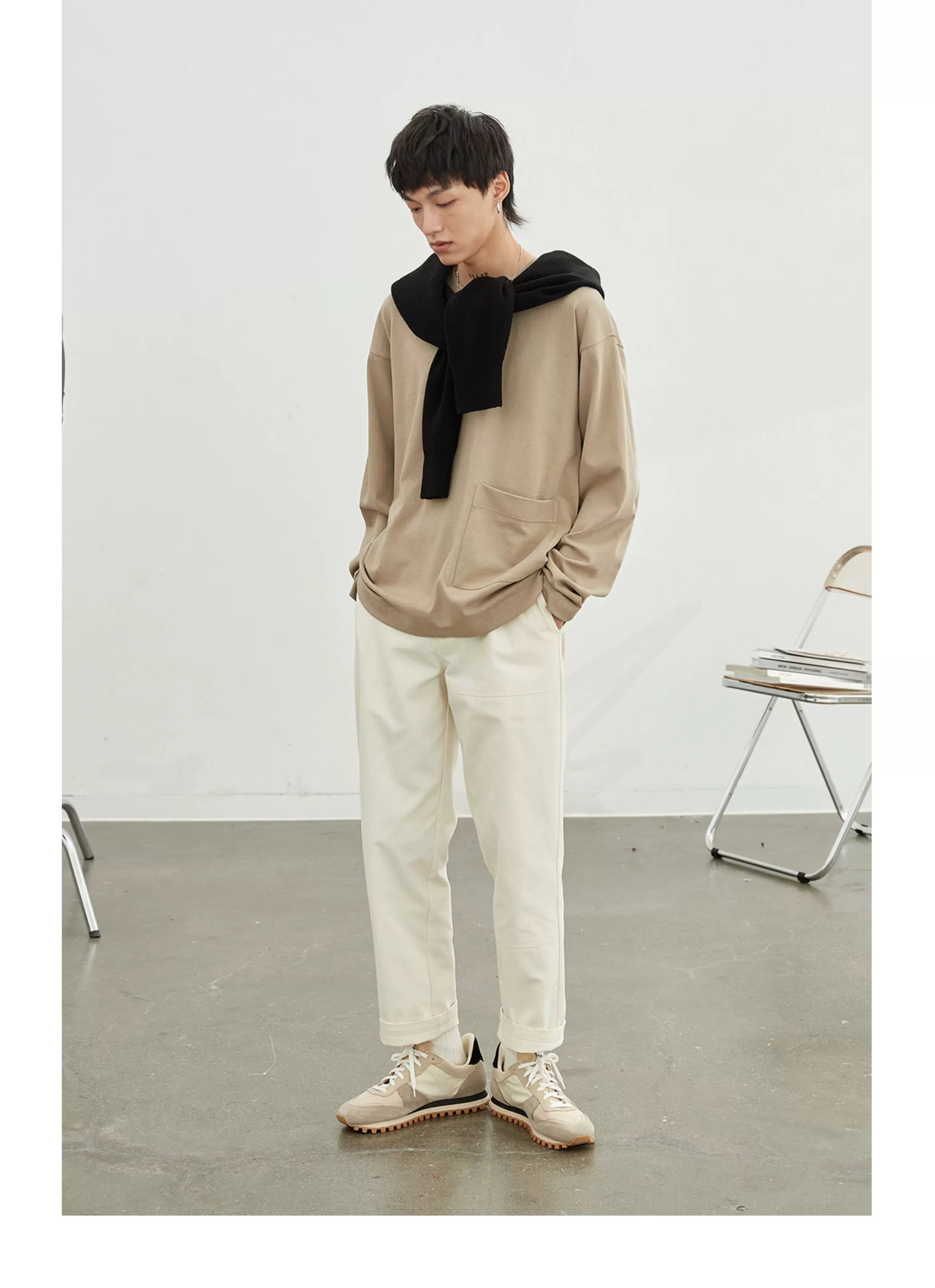 Vintage Herringbone Elastic Waist Cargo Pants