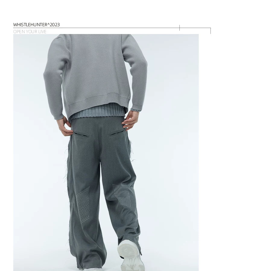 Unisex Grey Frayed Straight Leg Pants