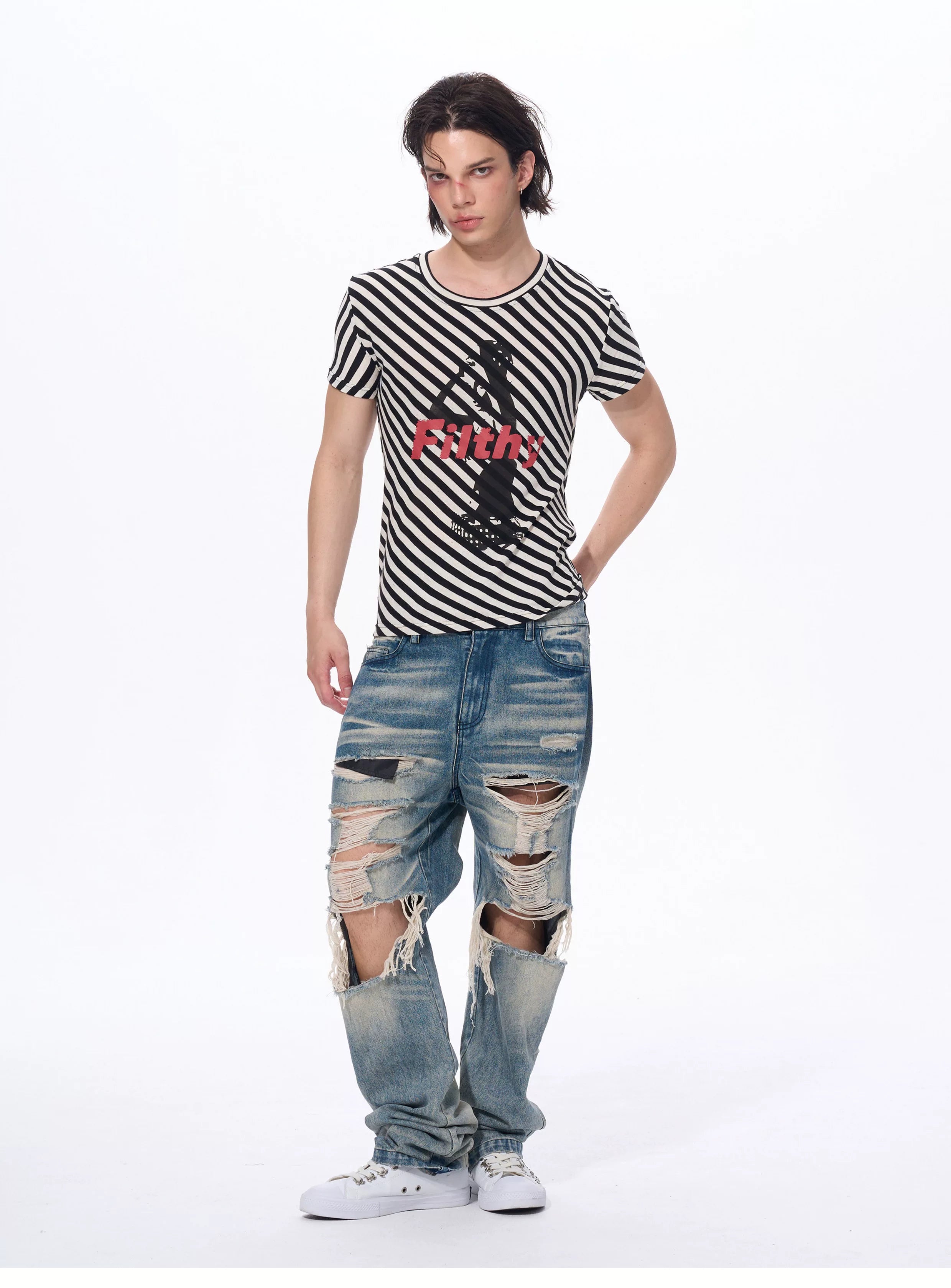 Letter Print Striped Short Sleeve Tees