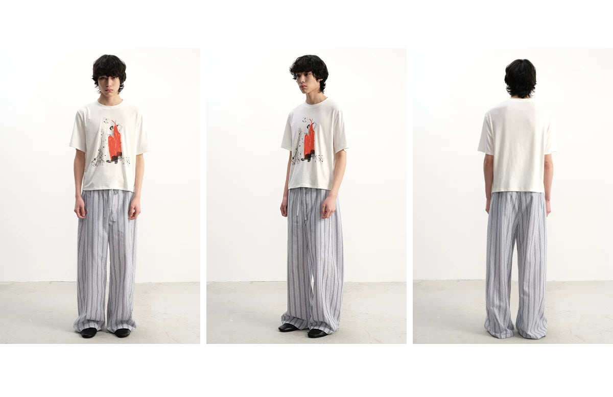 Tie-Front Striped Pleated Linen Pants