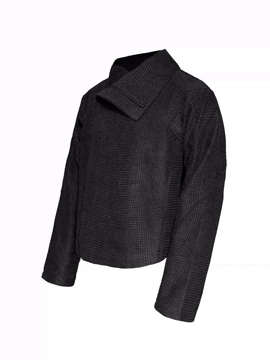 Jacquard Wide Lapel Asymmetric Zipper Jacket