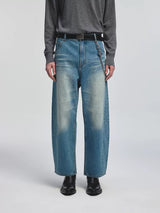 Curved Washed Denim Pants