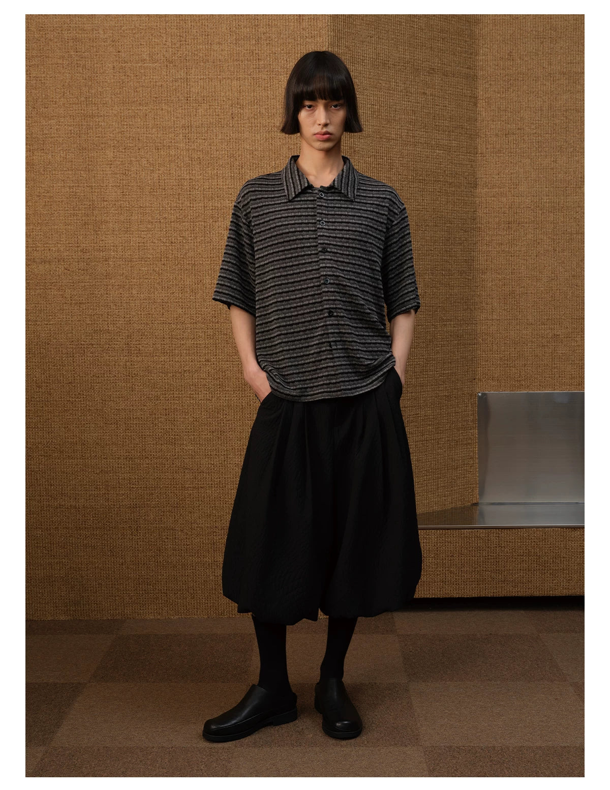 Loose Striped Knit Short-Sleeve Shirts