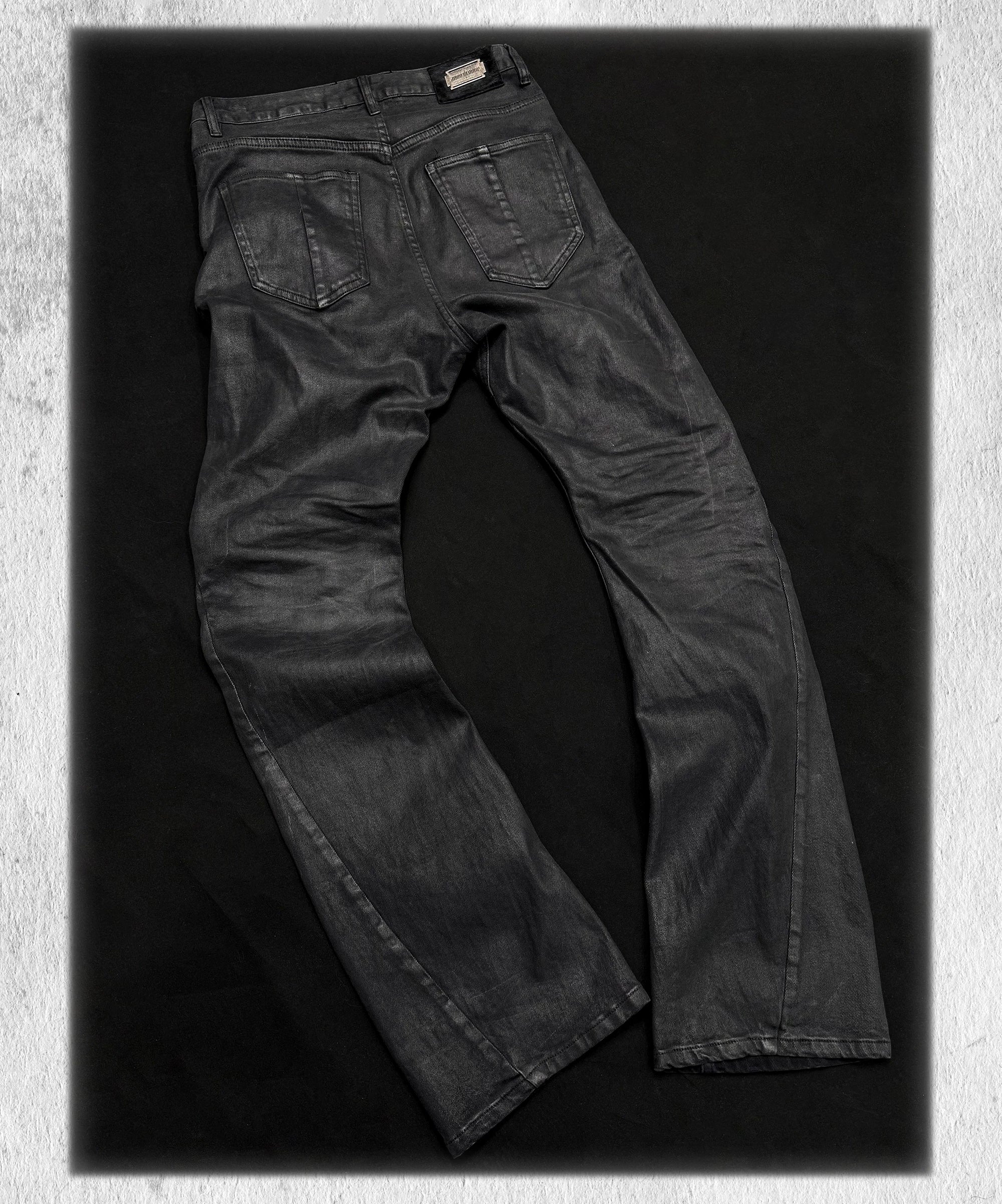 Stacked Curved Coated Waxed Skinny Jeans