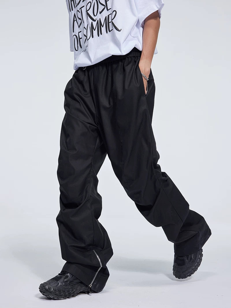Double Pleated Zip Straight Loose Pants