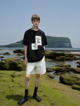 Frayed Printed Cotton Crew Neck Tee
