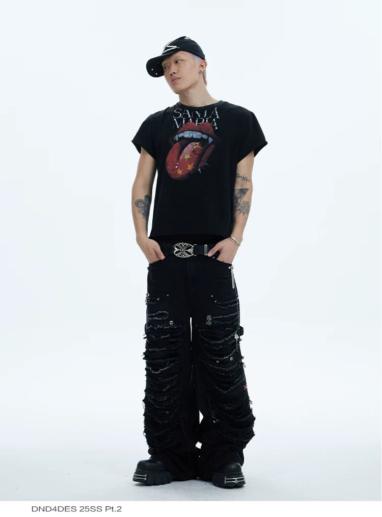 Washed Distressed Baggy Carpenter Jeans