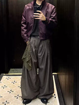 Loose Pleated Jacquard Stripe Drape Trousers