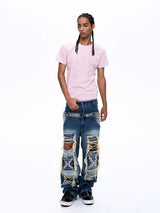 Men's Pink Striped Skull Print Tee
