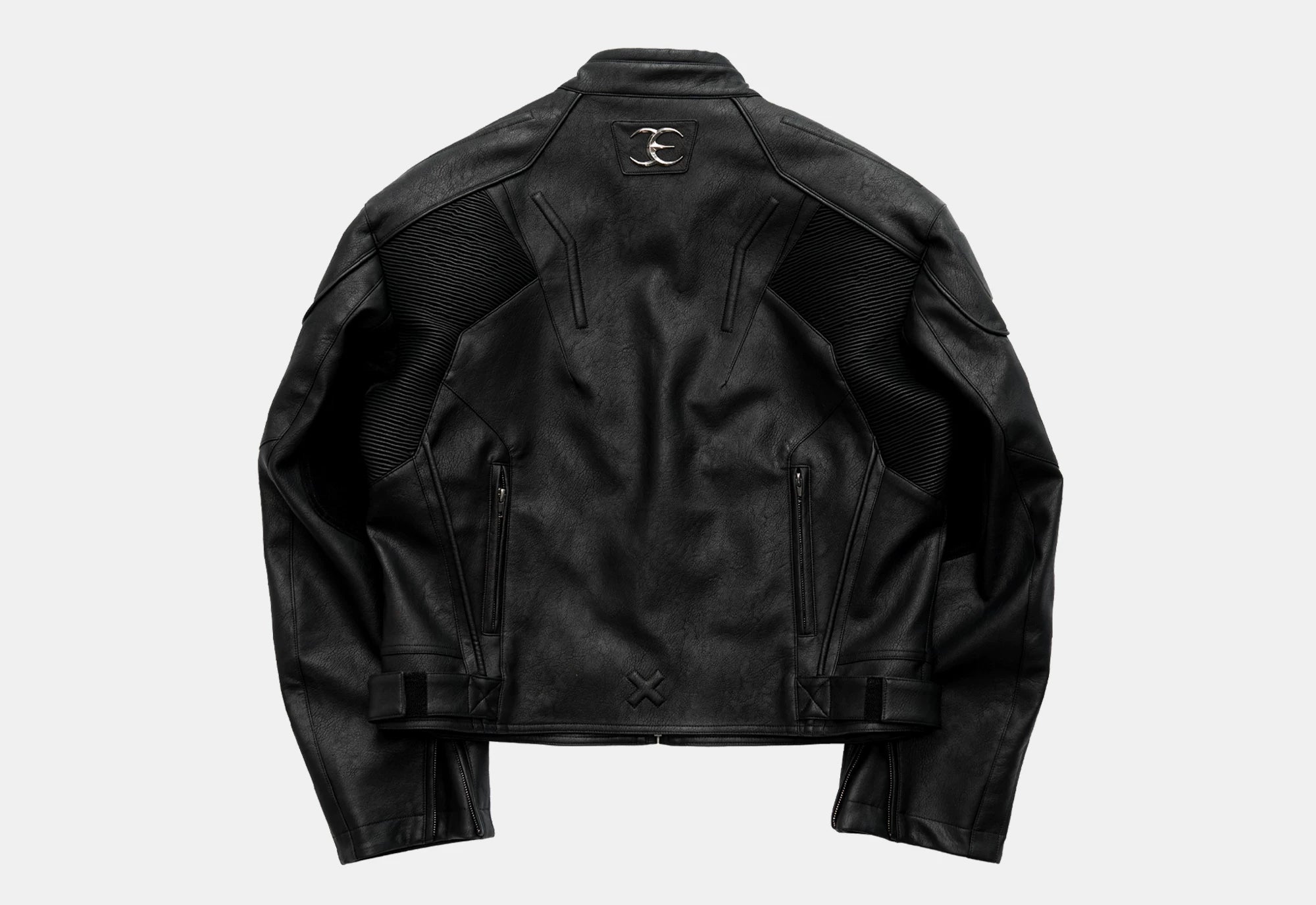Dark Zip-Up Padded Biker Leather Jacket