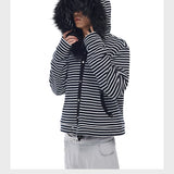 Men's Striped Fur Collar Hoodie