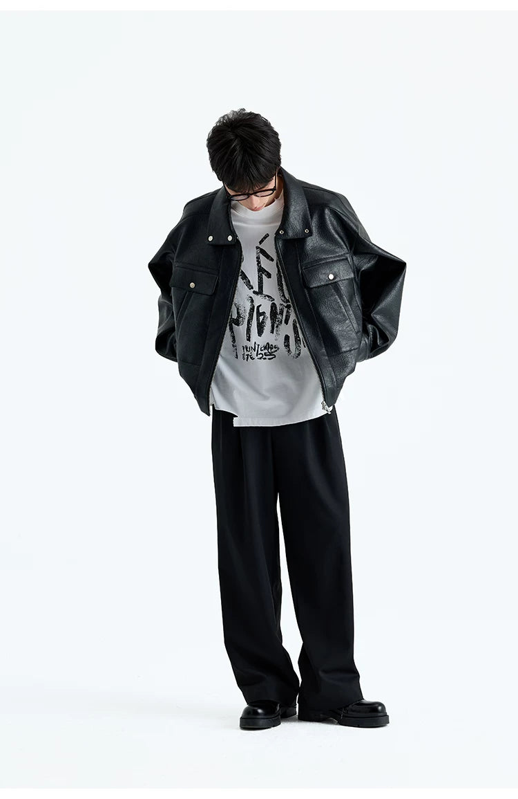Vintage Faux Leather Multi-Pocket Cropped Jacket