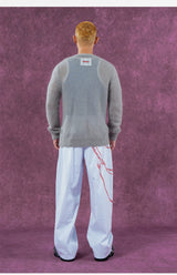 Men's White Striped Chain Print Pants