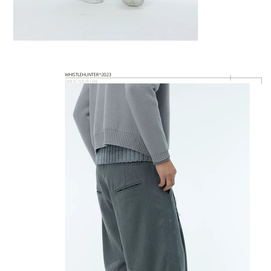 Unisex Grey Frayed Straight Leg Pants