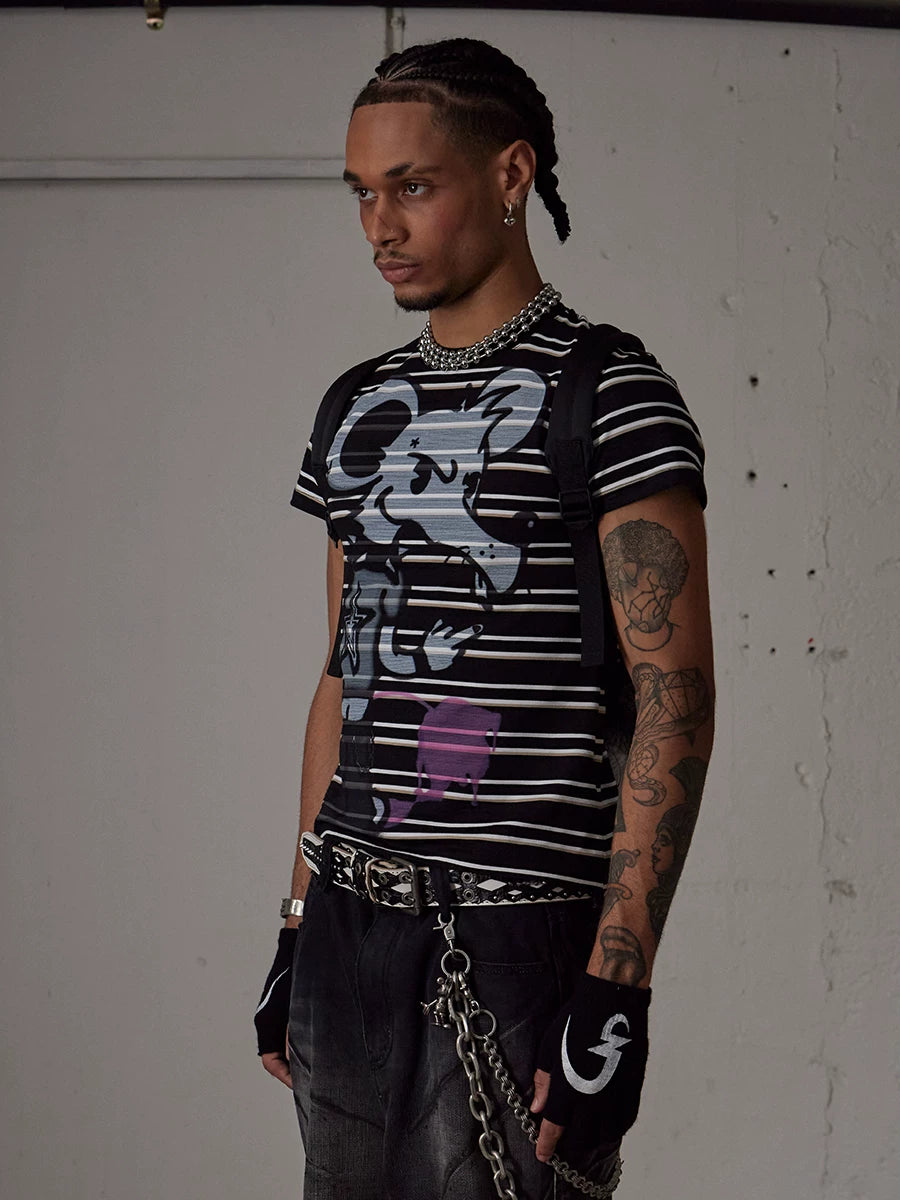 Slim Fit Striped Bad Mouse Tee