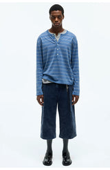 Striped Henley Cotton Cashmere Sweater