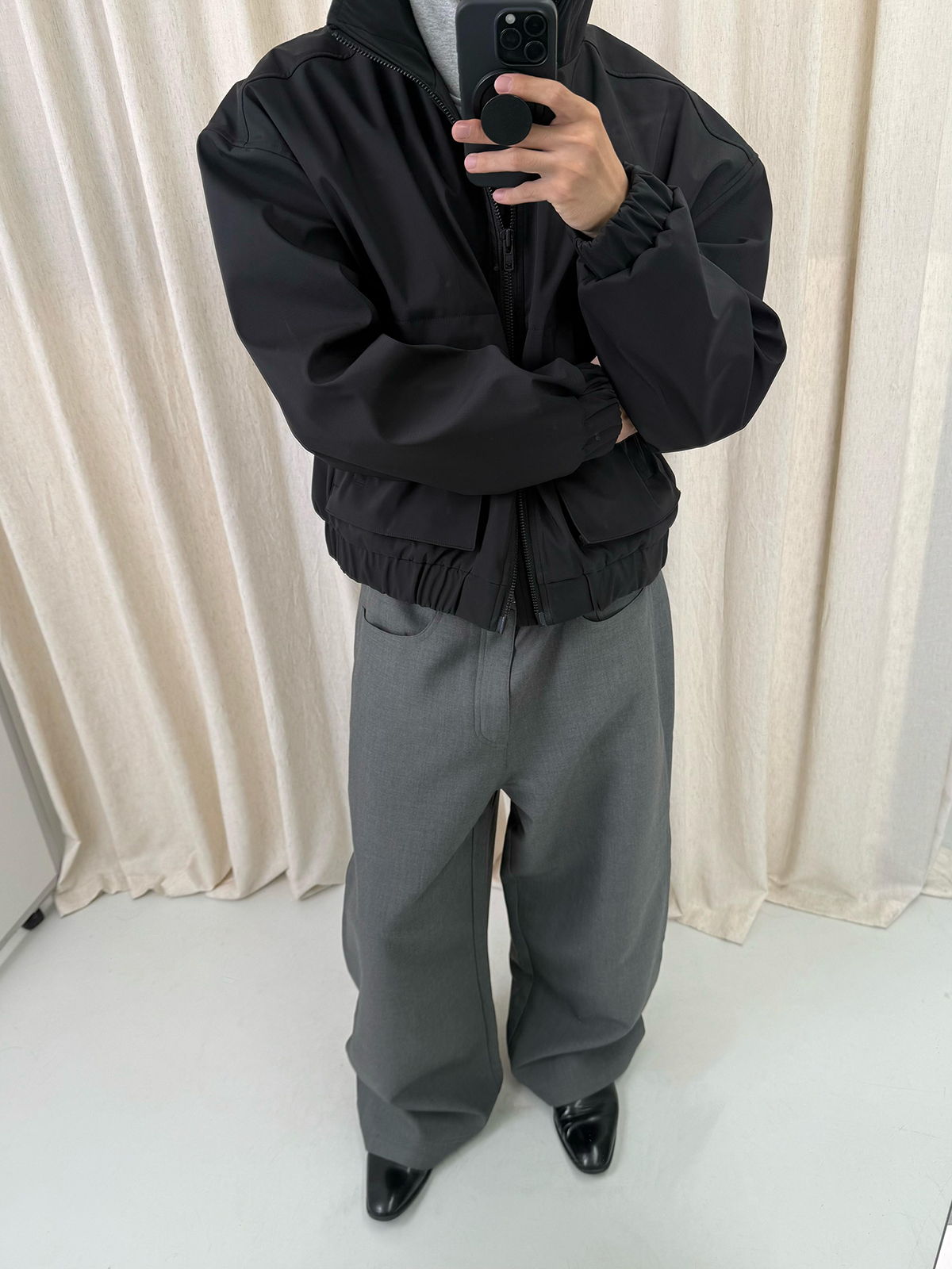 Black Gray Wide Leg Dress Pants