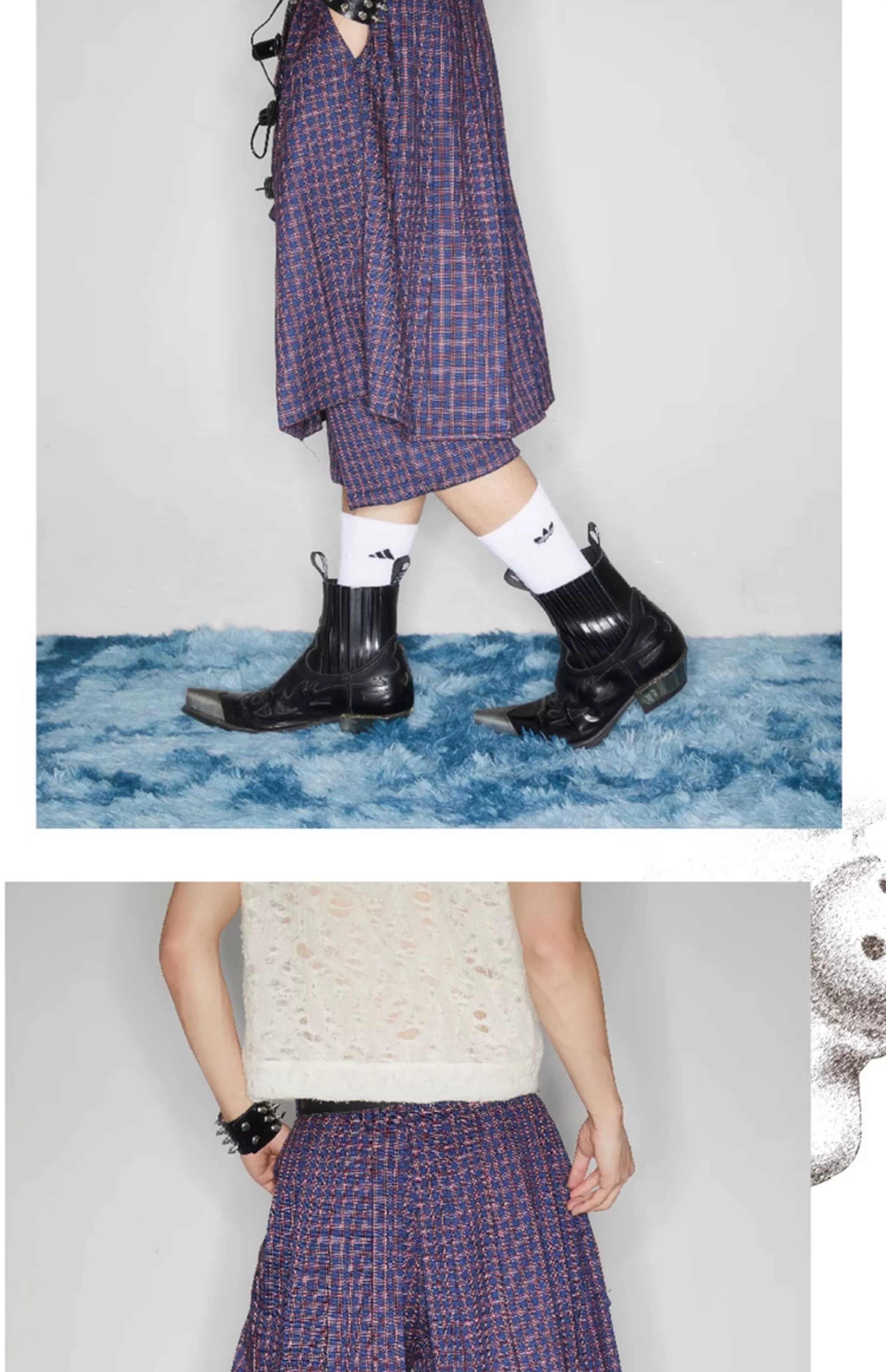 Y2K Plaid Buckle Wide Leg Skort