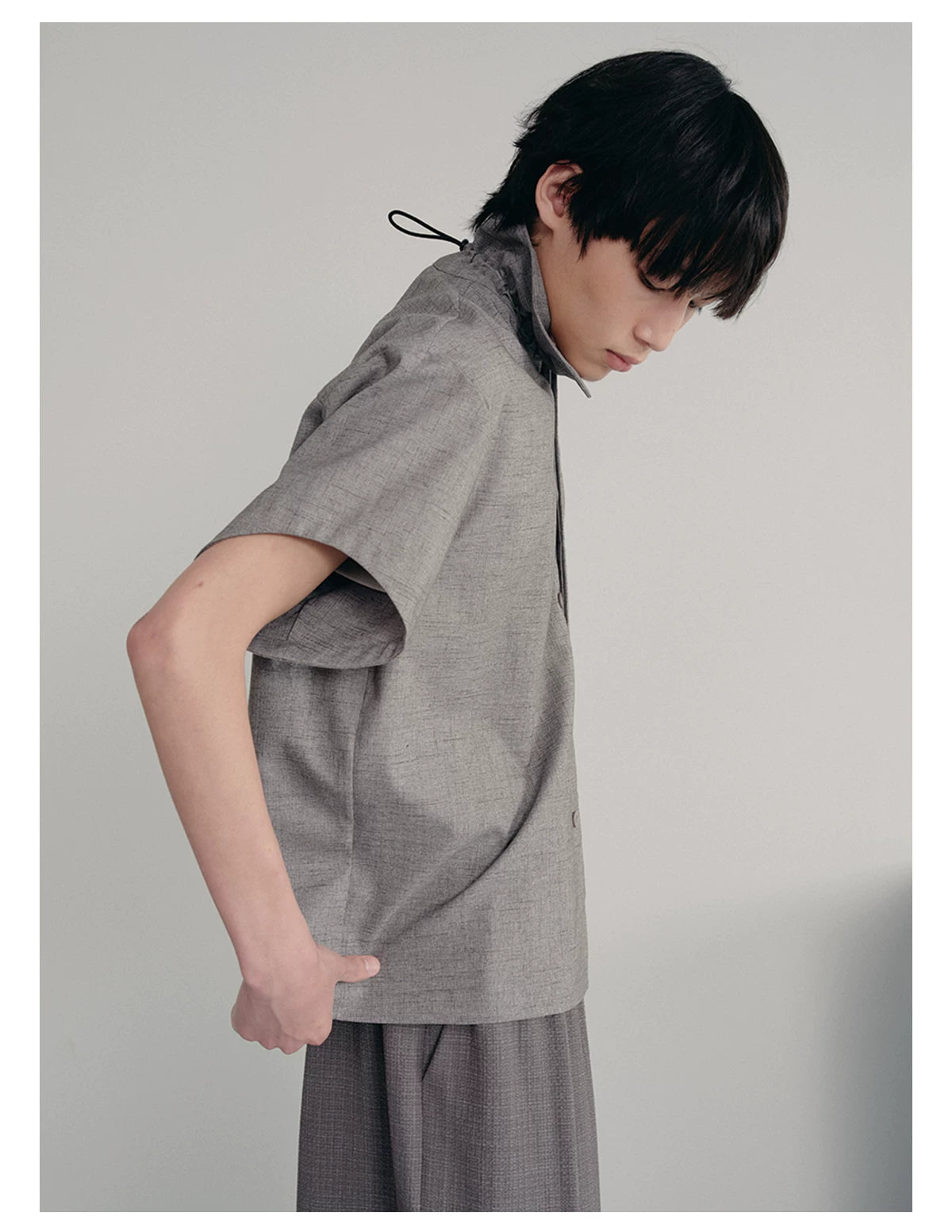 Ruffled Collar Cotton Linen Buttoned Shirt