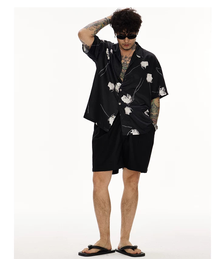 Black Rose Cuban Collar Hawaiian Shirt