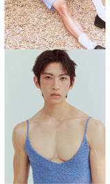 Mixed Blue Deep V Knit Camisole