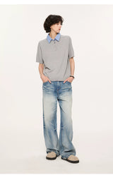13oz Washed-Whiskered Cream Blue Straight Jeans