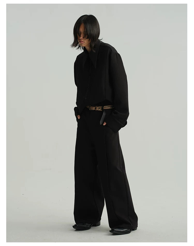 Sharp Collared Striped Pleated Shirt
