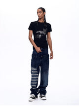 Men's Washed Blue Double Waistband Jeans