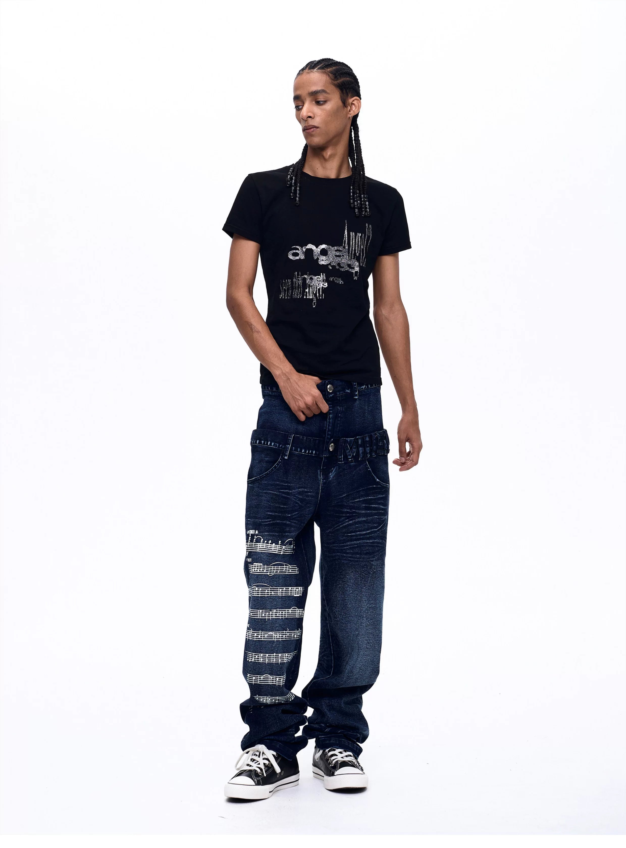 Men's Washed Blue Double Waistband Jeans