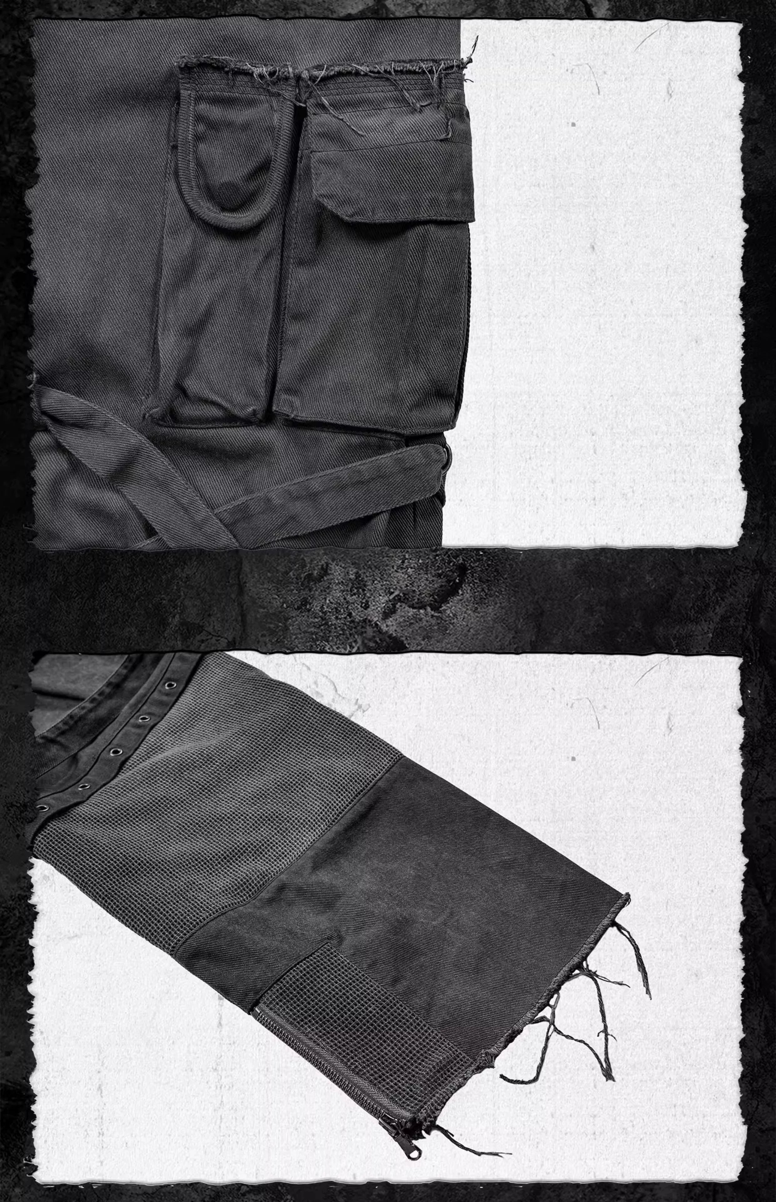 Distressed Patched Strapped Cargo Pants