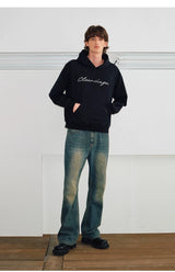Couple’s Embroidered Script Boxy Hoodie