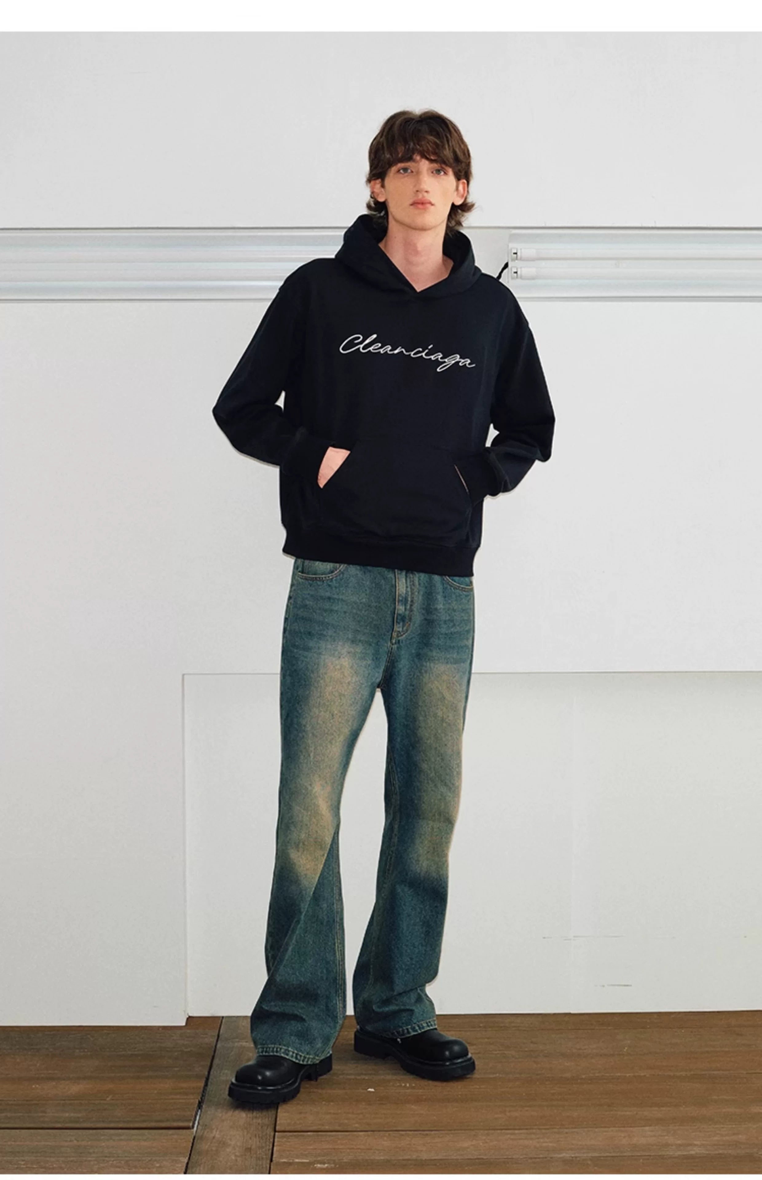 Couple’s Embroidered Script Boxy Hoodie