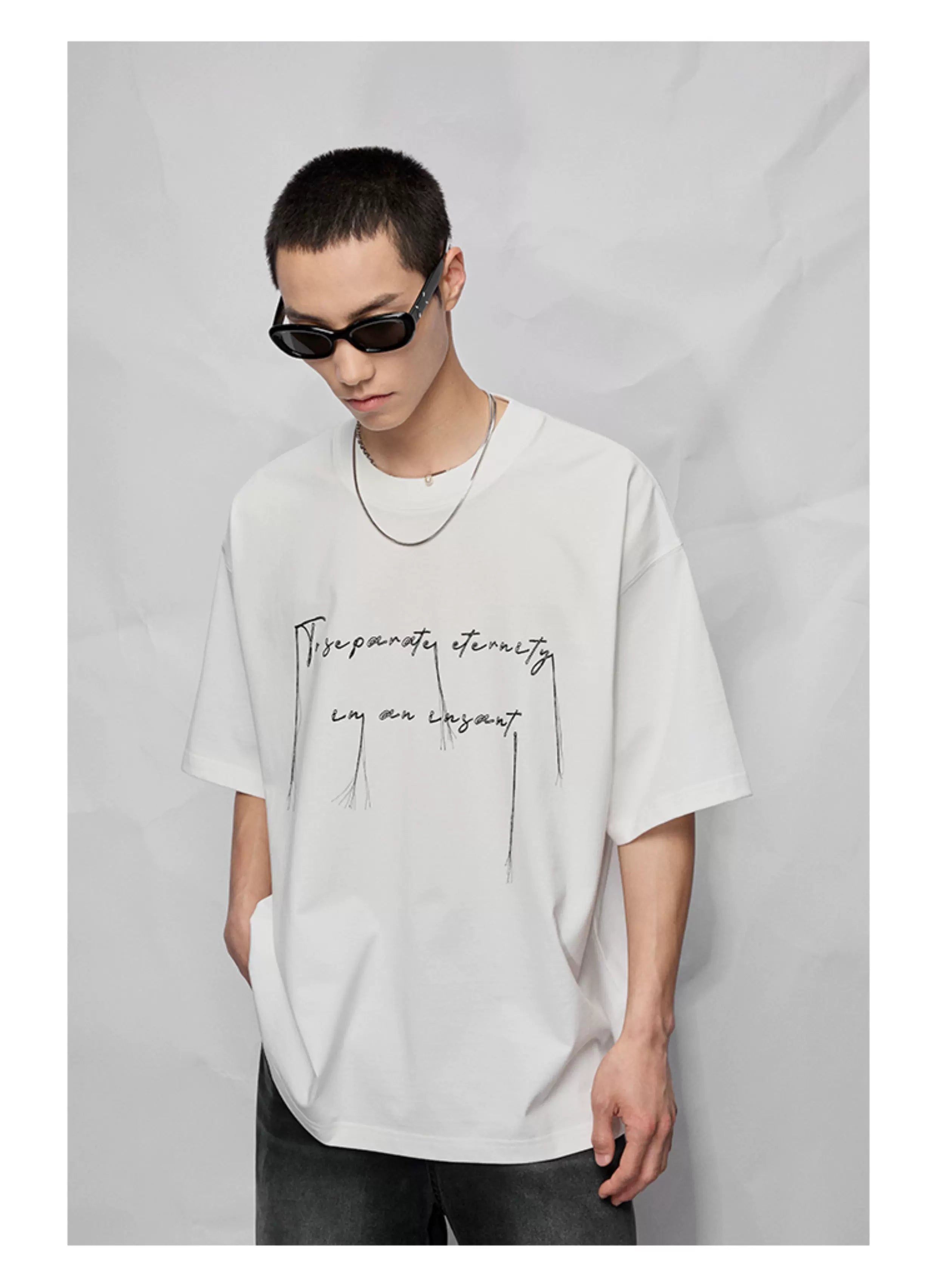 Cotton Blend Embroidered Fringe Tee