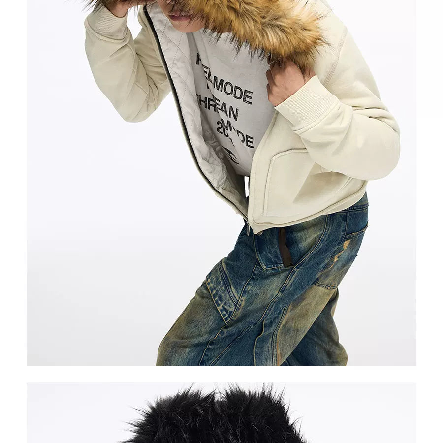 Men's Vintage Detachable Fur Hooded Jacket
