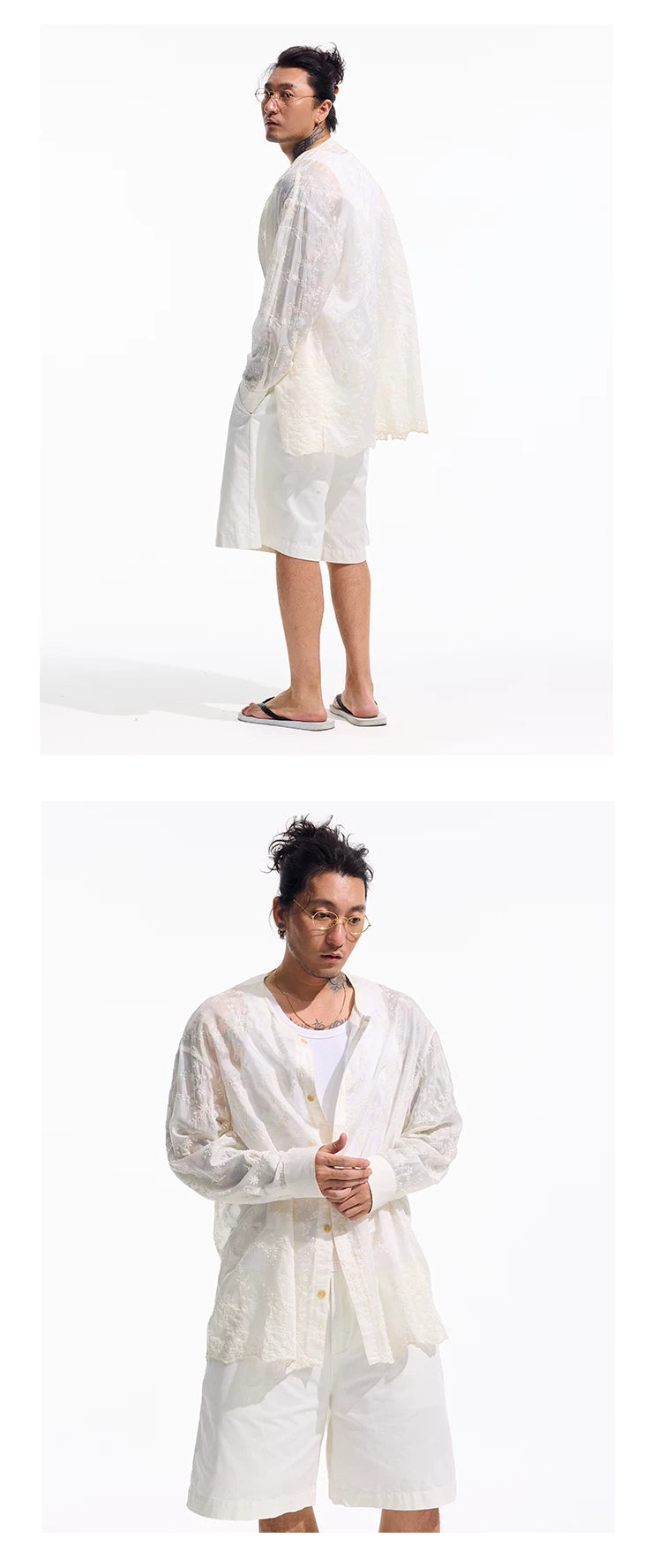 White Embroidered Long Sleeve Shirts