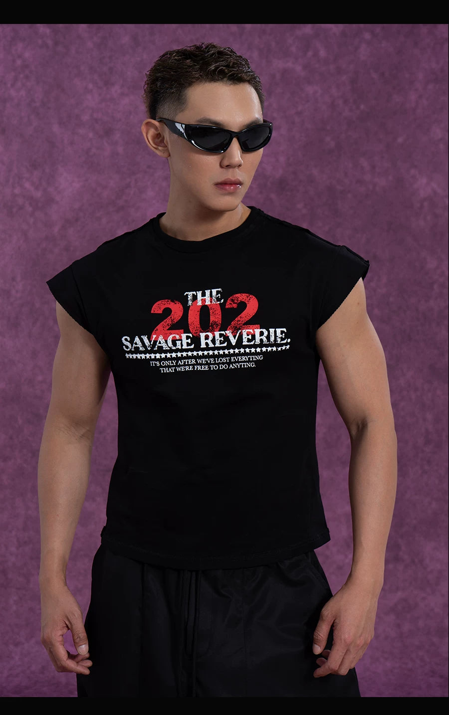 Men's Wide Shoulder Black Printed Vest