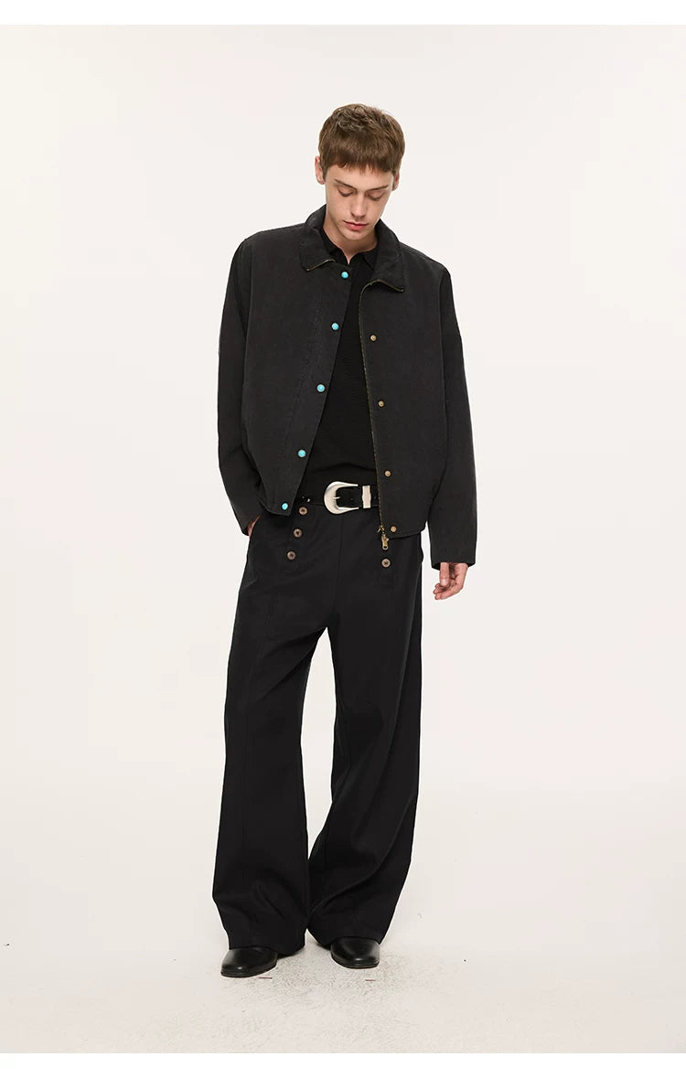 Lyocell Double-breasted Loose Straight Casual Pants