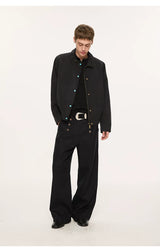 Lyocell Double-breasted Loose Straight Casual Pants