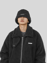 Distressed Black Fleece Bucket Hat