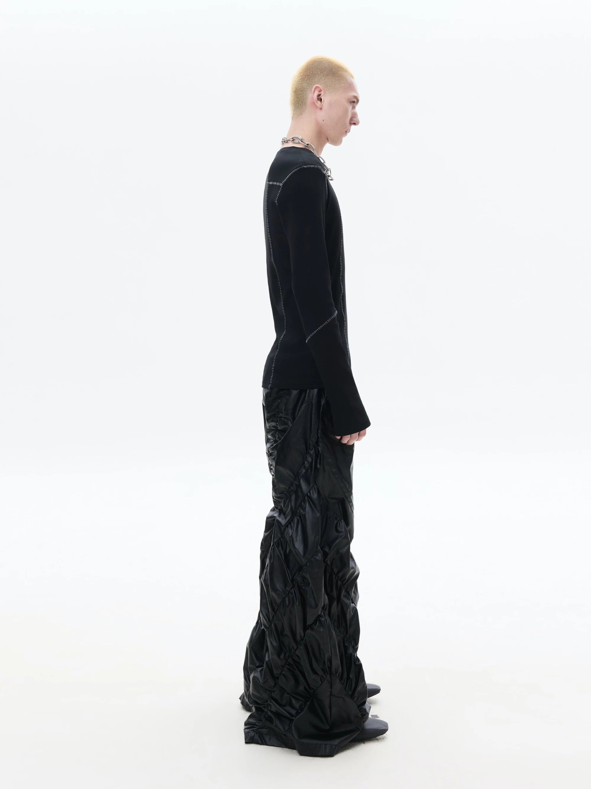Dark Wrinkle Drawstring Wide Leg Pants