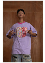 Oversized Embroidered Purple Heart Skeleton Tee
