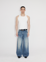 Heavyweight Natural Wash Asymmetrical Cargo Jeans