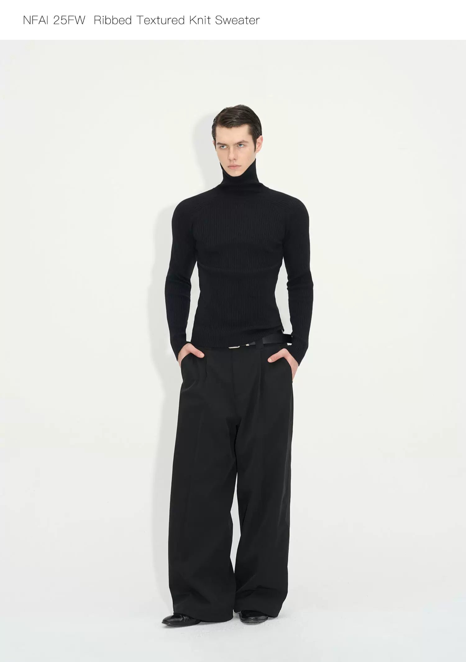 Long Sleeve Turtleneck Ribbed Knit Top