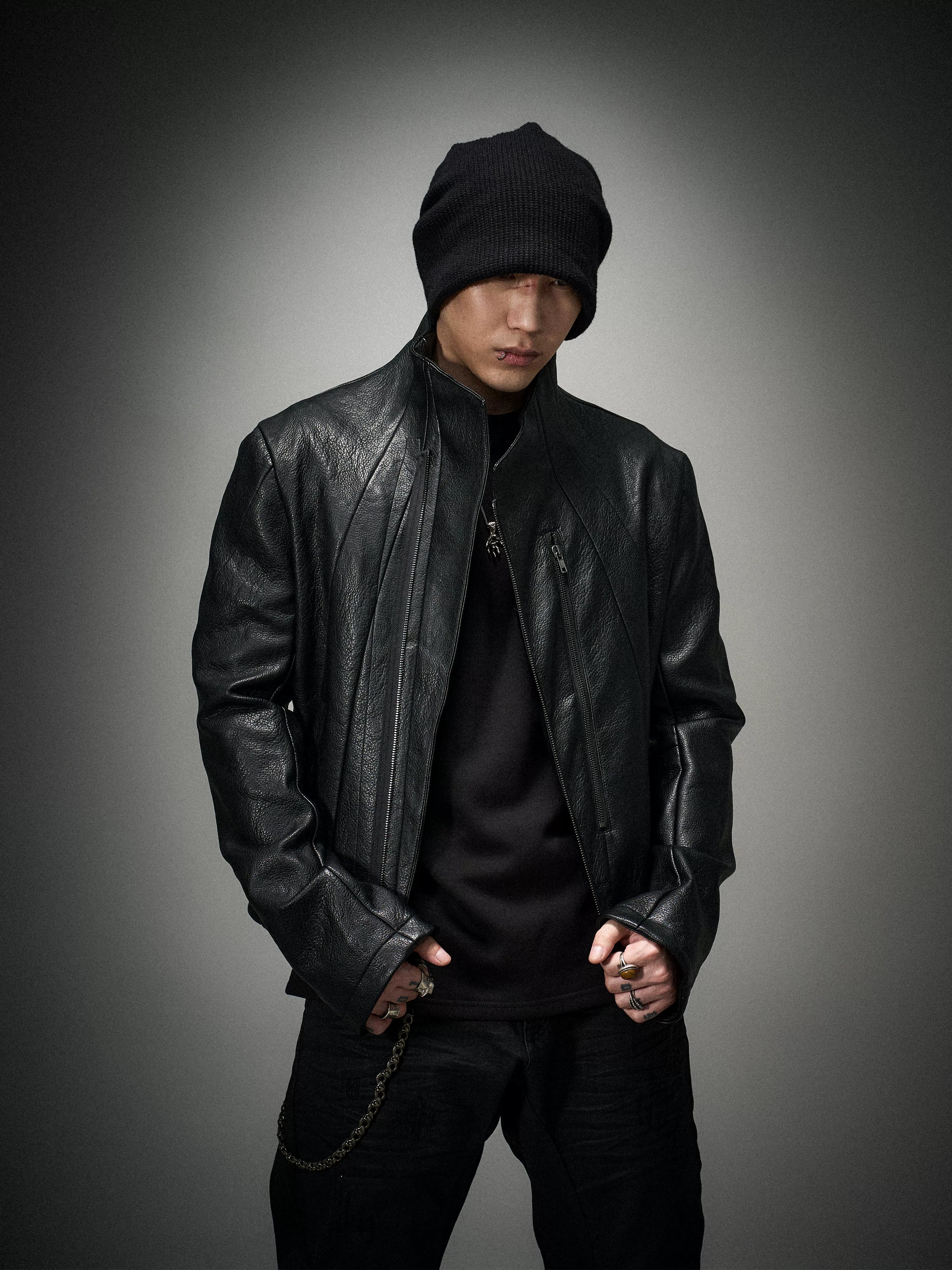 Asymmetric Wild Cowhide Leather Jacket