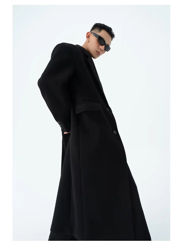 Men's Long Woolen Shoulder-padded Coat